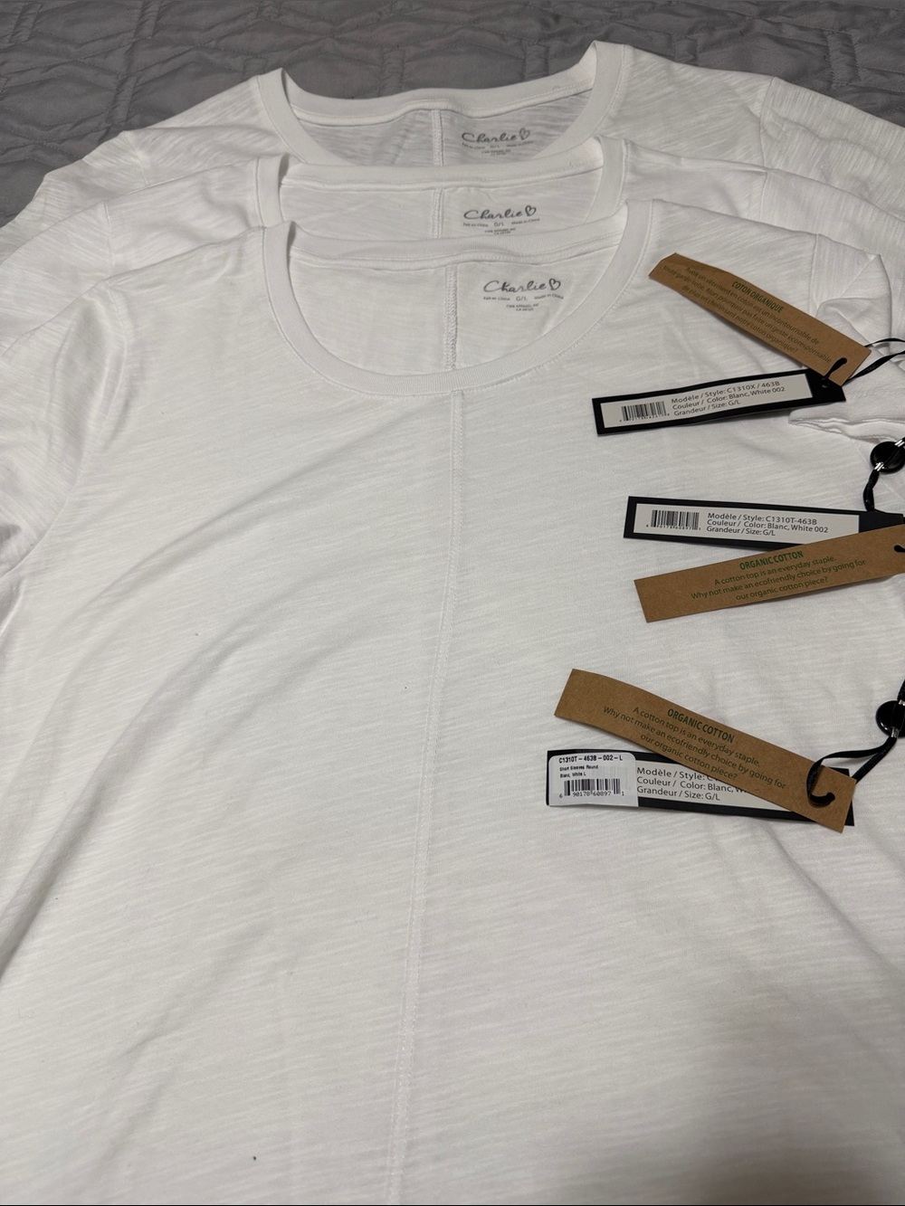Sz L⭐️Bundle of 3😲NWT CHARLIE B White Short Sleeve Crewneck T-Shirts